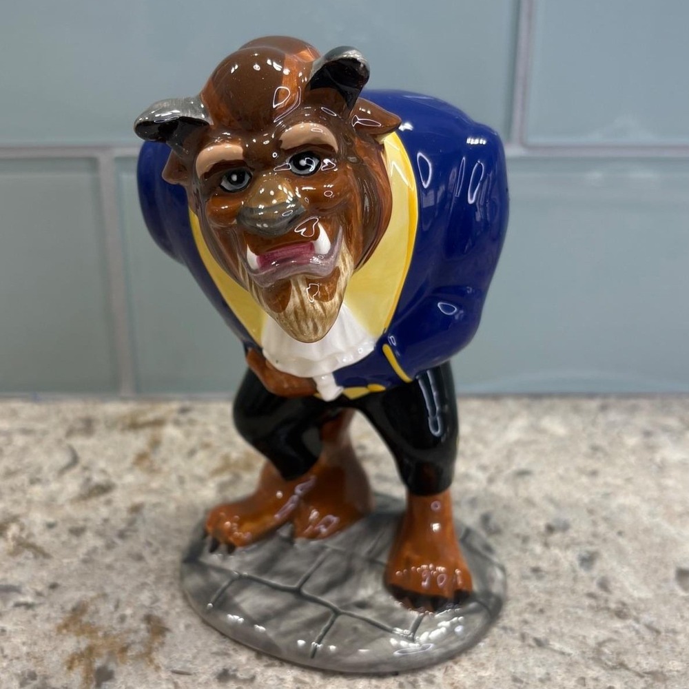 Vintage Disney Beauty‎ and the Beast Ceramic Figurine Beast Blue Suit Japan 6"